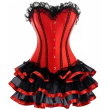 Donne Burlesque Dancer Vestito da Strega di Halloween Sexy di Underbust Più Bustier Corsetto Mini Skirt Gothic Corsetto Del Vestito con Gonna 6XL