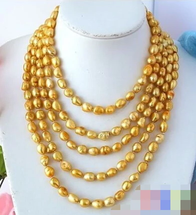 

0001183 LONG 100" BAROQUE GOLD FRESHWATER CULTURED PEARL NECKLACE AAA