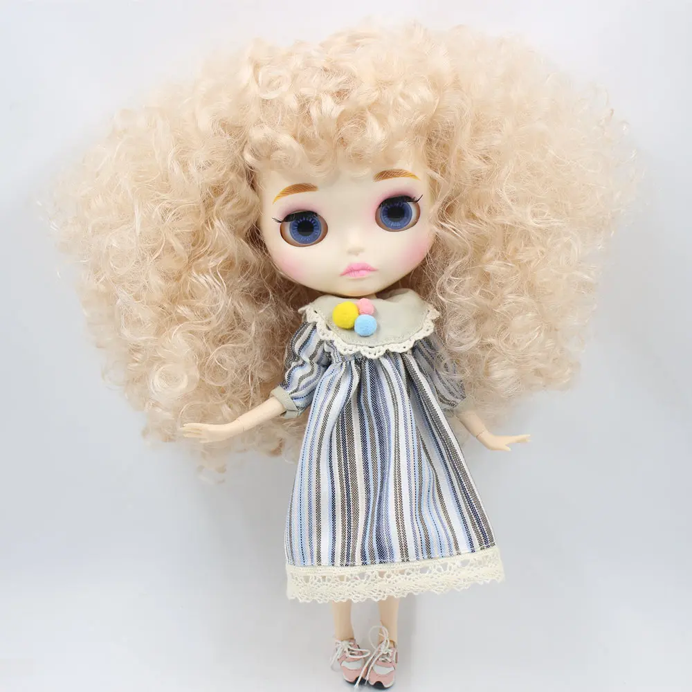 

ICY Nude Blyth Doll For Series No.BL3139 Blonde afro hair Carved lips Matte face with eyebrow Joint body 1/6bjd