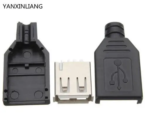

10Pcs Type A Female USB 4 Pin Plug Socket Jack Connector Plug Socket with Black Plastic Cover Seat Welding Wire Adapeter