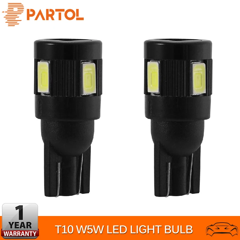 

Partol 2Pcs T10 W5W 194 168 LED Bulbs Car Lights T10 Turn Signal Lights Backup Reverse Light Clearance Brake Lamp SMD 5630 White