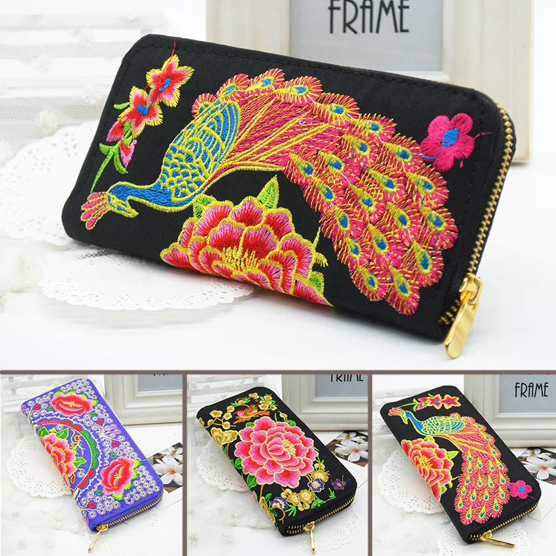 

Flower Embroidered Wallet Purse for Evenings Parties Handmade Ethnic Flowers Long Wallet Phone HandBag Multi Colors #15