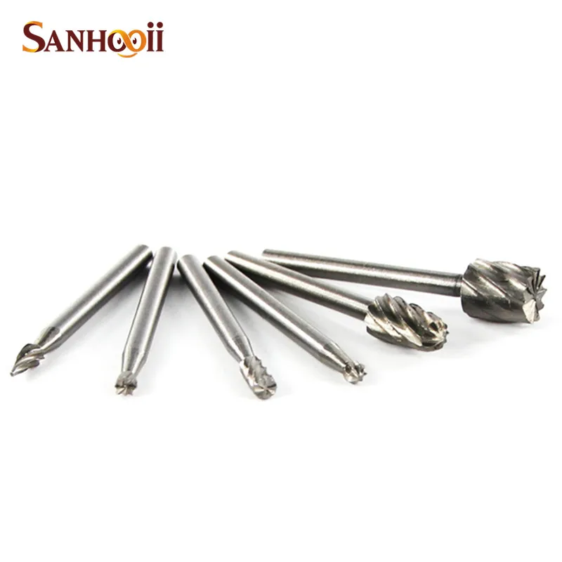 

SANHOOII 6pcs Milling Mini Drill Bit set Cutting Tools Point Burr for Rotary Tool DIY Woodworking Wood Carving Tools kit
