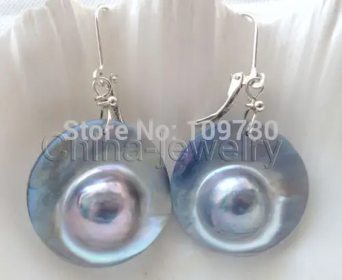 

ry00352 Beautiful AAA gray blister Mabe pearl earring - 925 silver hook (A0425)