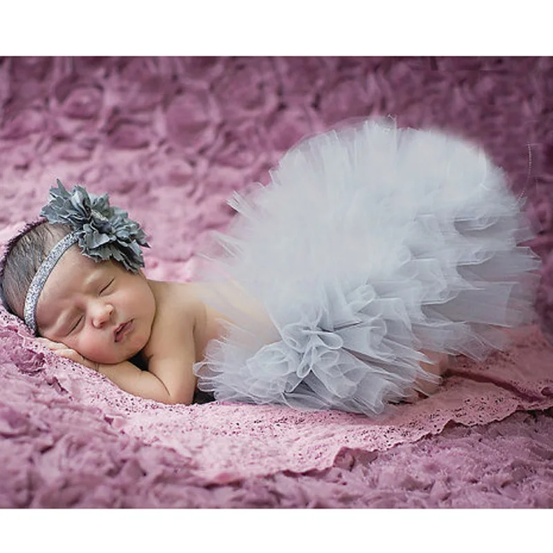 Newborn Photography Props Tutu Skirt Dress with Matching Headband for Baby Girl Pink 