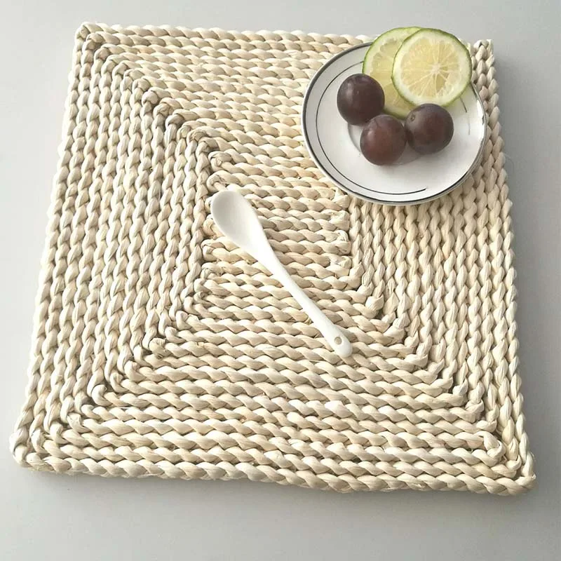 

Simple style Ecru Oval Coasters set for tea Corn Fur round tableware Placemat Dish mat Rattan Weave cup mat pad