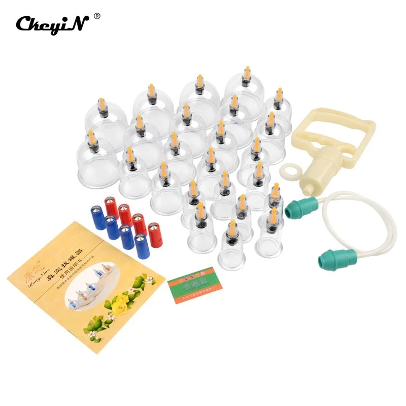 24 Pieces Cans Vacuum Cupping Sets Chinese Massage Suction Cup Therapy Acupuncture Back Body Anti-cellulite Massager Pain Relief