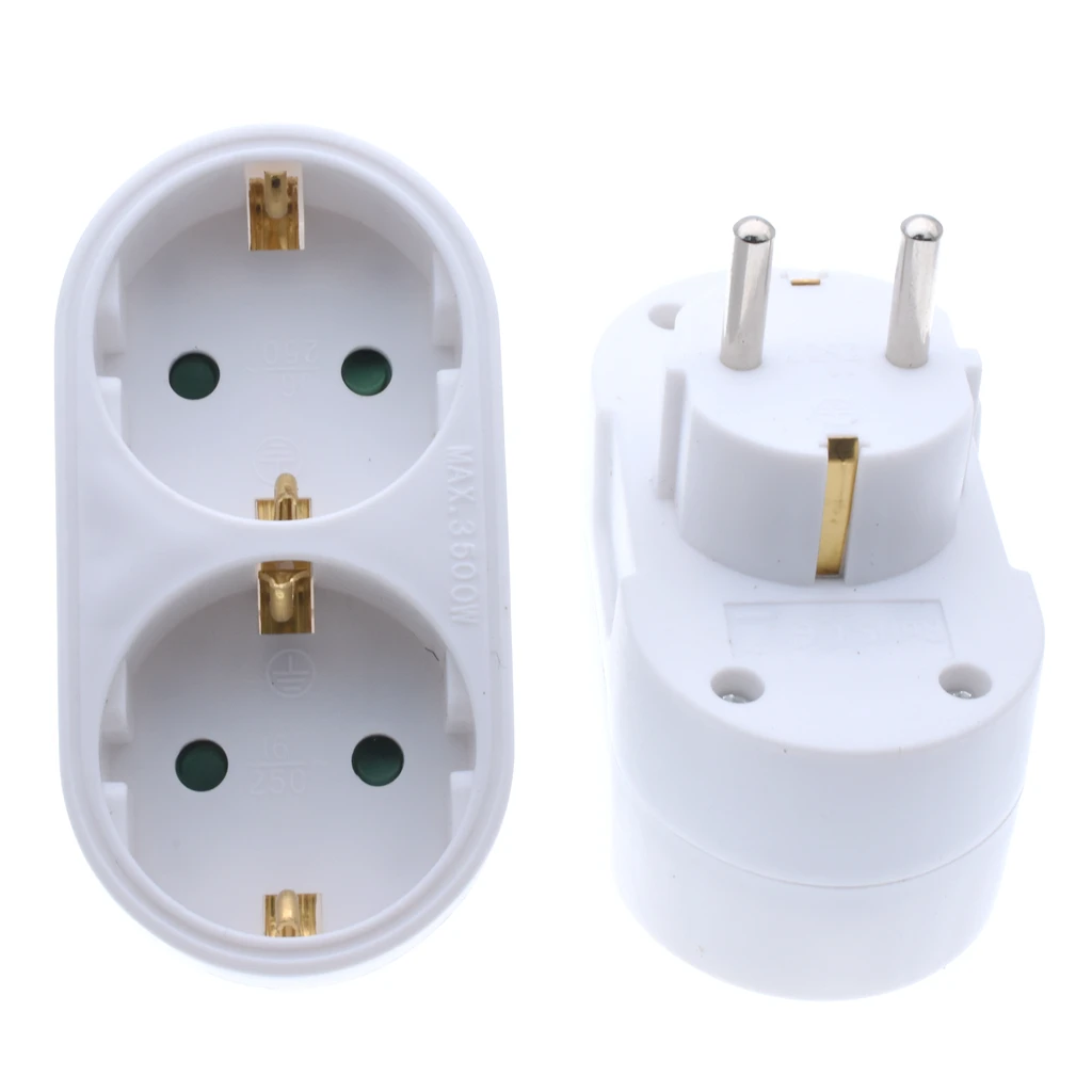 2 way European electrical power extension socket, Euro CEE7/7 Schuko to CEE7/3 wall Outlet Socket