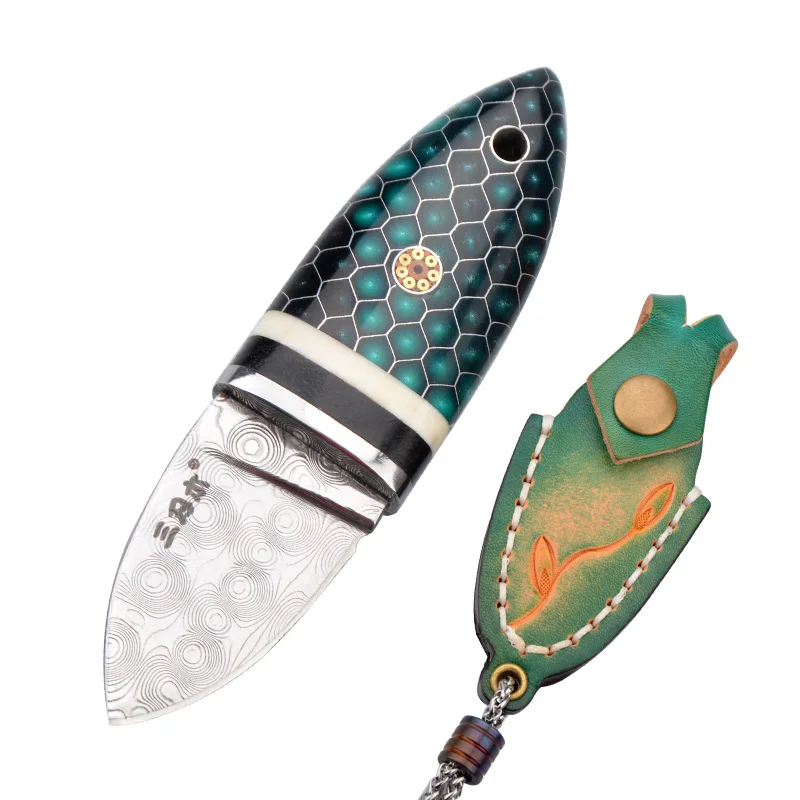 Sanrenmu S675 Дамасская сталь нож с фиксированным лезвием для кемпинга тактическая коллекция мини EDC инструмент шейный нож - Цвет: S675-1