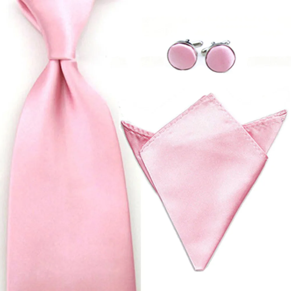 New Wedding Men Tie Red Fashion Pocket Ties For Men Business 8cm Groom Tie Kravat Bowties Ties Tie+Handkerchhief+Cufflinks - Цвет: Light Pink
