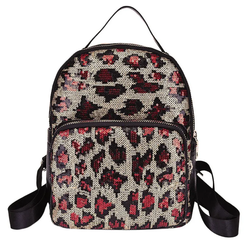 

Shining Sequins Backpack Women Leopard Print Travel Small Backbag Leisure Trend School Bags for Teenage Girls Bolsa Feminina