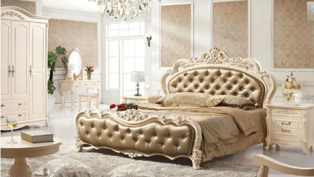 Высокое качество кровать Мода Европейский французский резной прикроватный 1,8 м кровать 5
