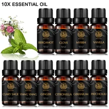 10 ароматов растительных эфирных масел бергамота, масло для ухода за кожей, водорастворимое ванильное масло с ароматом Мирры, 10 мл, снимает тревожность