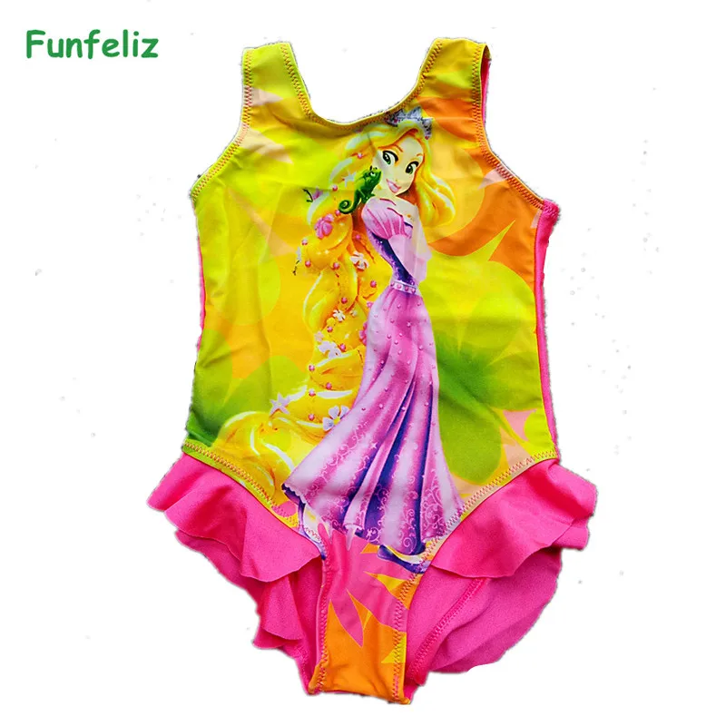 

Funfeliz Girls Swimwear Rapunzel swimsuit for Kids One Piece Swimming Suit Character Girl Bathing Suits 3-10 Years