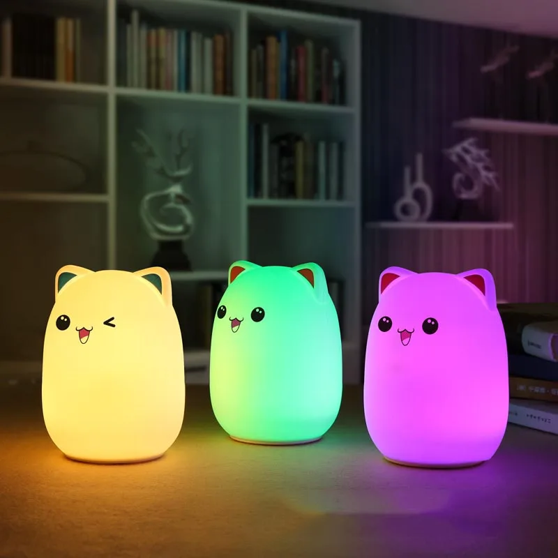 

Color Light Changing Silicone Cat Night Lights Bedside Lamp 2 Modes Children Cute Night Lamp Christmas Bedroom Light