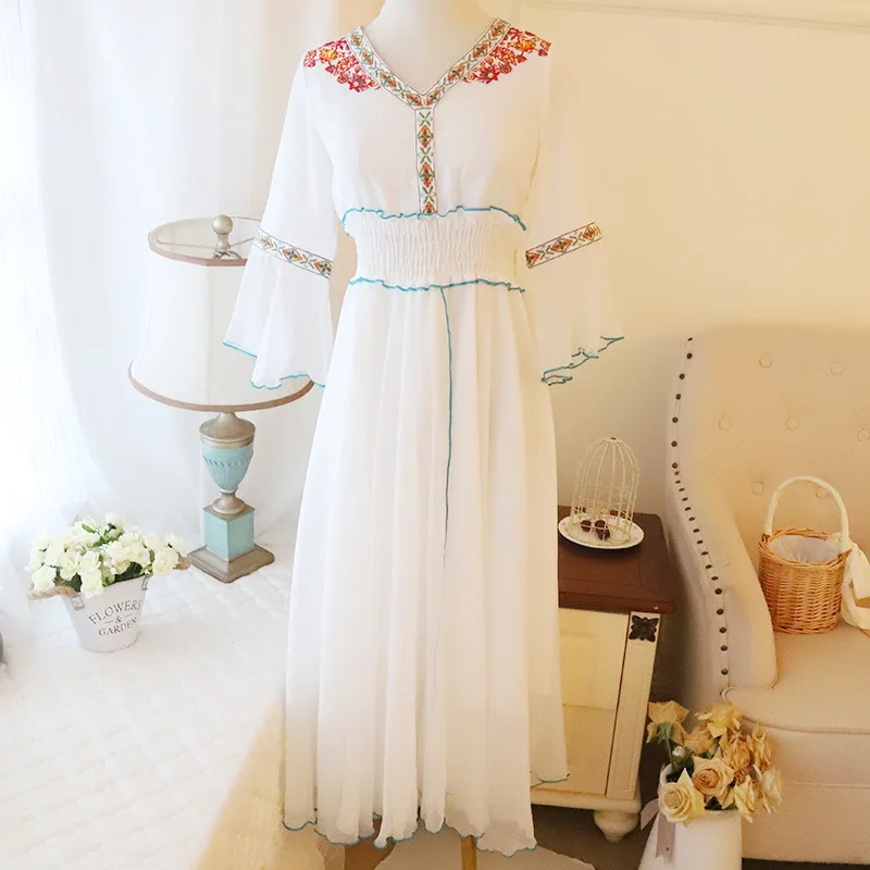 Китайское традиционное платье для женщин, винтажное шифоновое платье с цветами, женские летние платья принцессы с оборками, одежда Vestidos