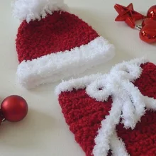 Вязаная крючком Красная рождественская шапочка с чехлом для подгузников, вязаная шапка, шорты, комплект для младенцев, фотосессия, NB-3M, хлопок