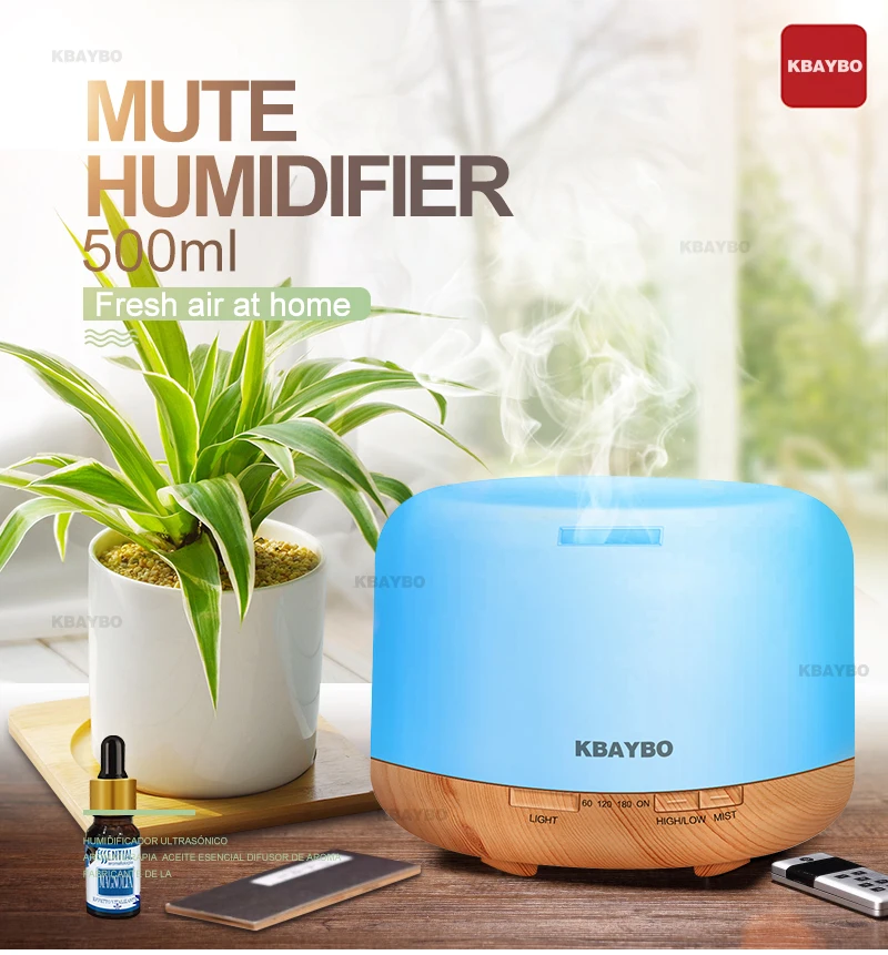 

500ml Air Humidifier Essential Oil Diffuser Aroma Lamp therapy Electric Mist Maker for Home-Wood