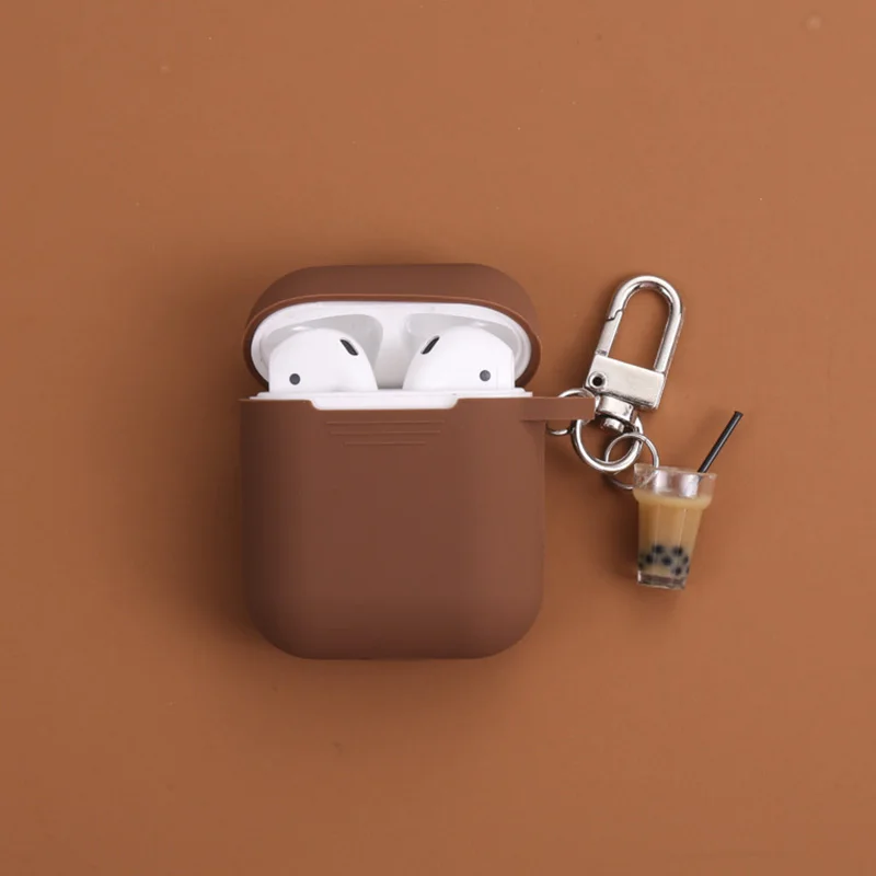 Милый зеленый молочный чай силиконовый чехол для Apple AirPods чехол Bluetooth кожухи головных телефонов для Airpods аксессуары защитный чехол - Цвет: DarkBrown