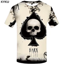 KYKU Skull Tshirt Men Card T-shirt Punk Rock Clothes White Ink 3d Print T Shirt Funny Anime Mens Clothing New Casual Summer Tops men ink painting print tshirt