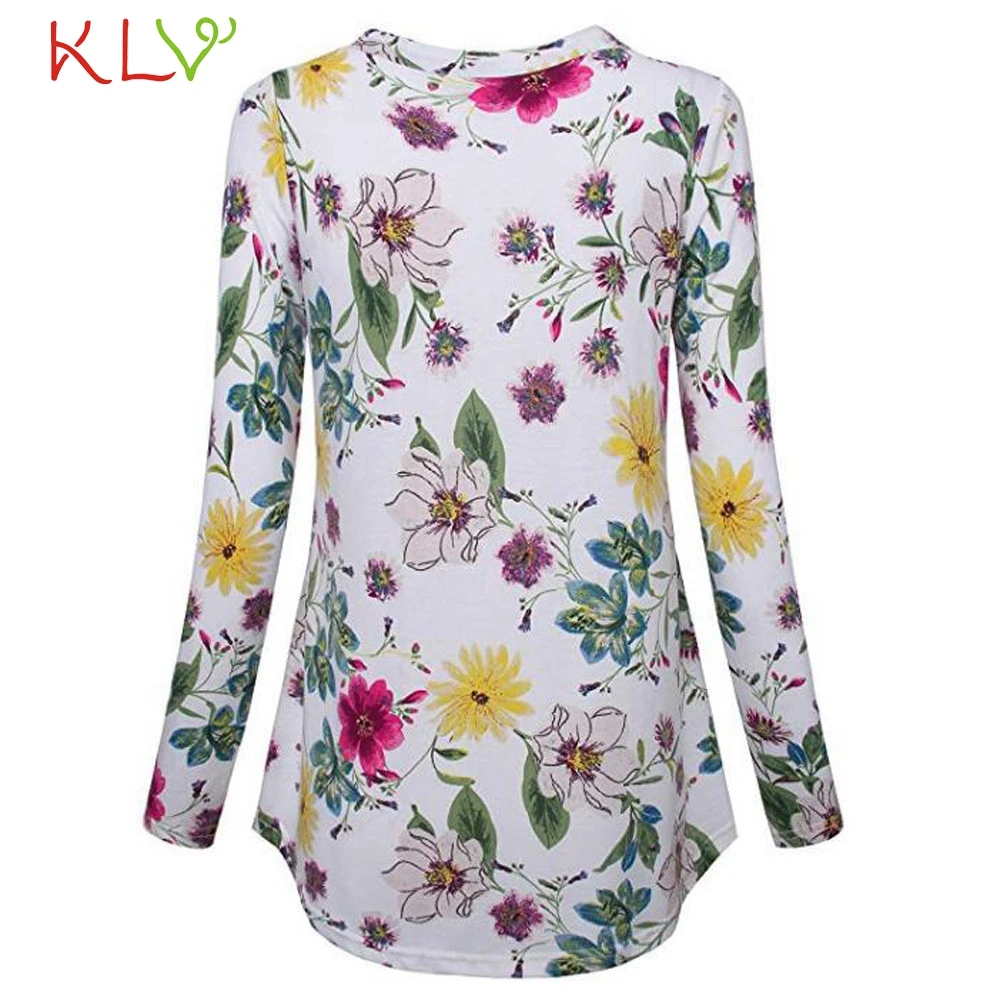 Women Top Print V-neck Button Pullover Modis Winter Autumn Long Sleeve T shirt Casual Female T-shirt Plus Size 18Nov7