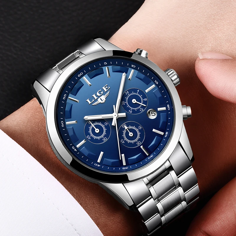 

2019 New Men Watch LIGE Top Brand Luxury Business Quartz Watch Stainless Steel Waterproof Military Relojes Relogio Masculino+Box