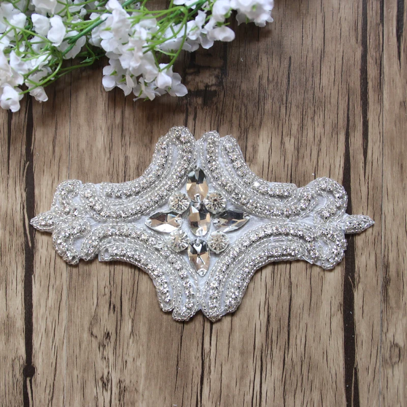 

Free Shipping 1pcs 6'' Rhinestone Applique for Wedding Gown Bridal Applique Rhinestone Trimming Rhinestone Patch LSAP027-1