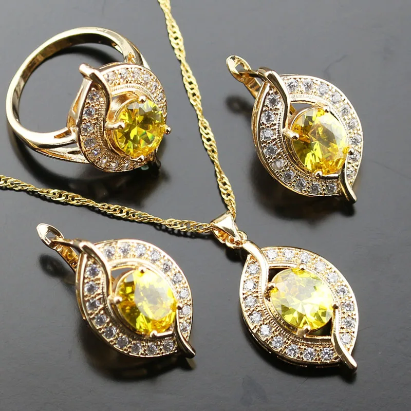 Shining Yellow Zircon Stone White Zircon Jewelry Set For Women Gold ...