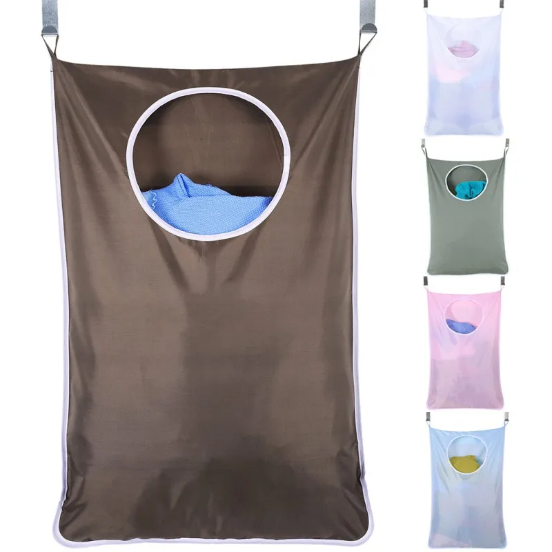 Large Size Wall-Hanging Laundry Hamper Bag Bathroom Bedroom Oxford Fabric Zipper Thickening Bag With Hooks Suction Cups