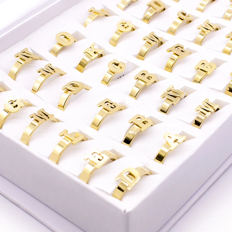 

20 Pcs Trendy Mix Stainless Steel Letter Ring for Women Gold Color Ring Wholesale