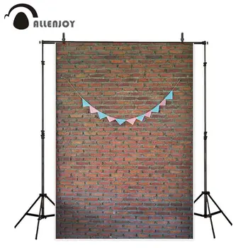 

Allenjoy backgrounds for photography studio Vintage brick wall pink blue flags backdrop birthday wedding customize photocall