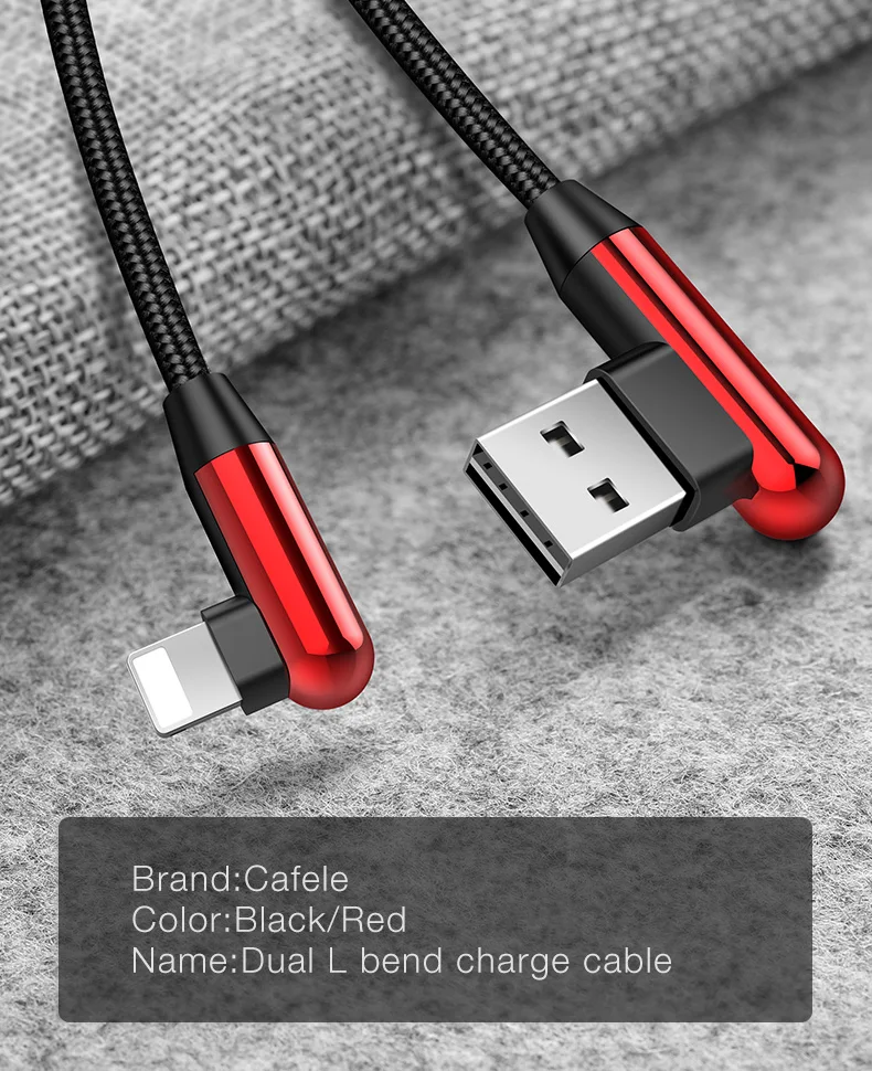 CAFELE светодиодный светильник L изгиб зарядки USB кабель для iPhone X Xr XS Max 8 7 6s Plus 5S 5c ipad локоть зарядки Кабели для IOS 12 11 10
