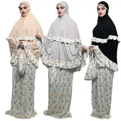 Мусульманские комплекты женский длинный шарф хиджаб + юбка с принтом в виде Jilbab накладные Исламская Абая жен молитва Костюмы ноги Услуги