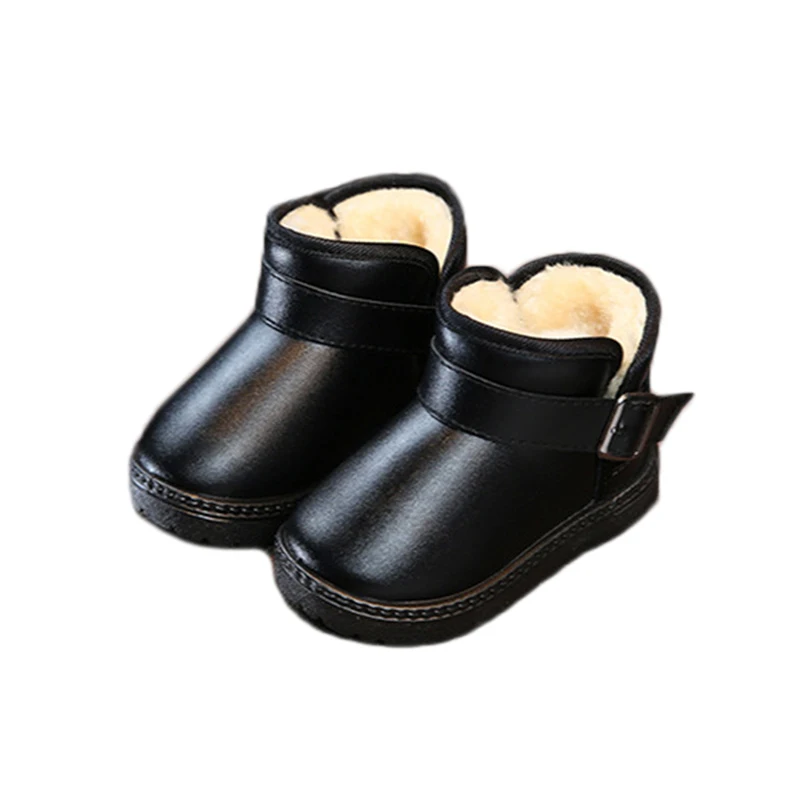 

New Winter For Child Kid Girl Boy Snow Boots Comfort Thick Antislip Short Boots Elastic Band Leather Cotton-Padded Shoes