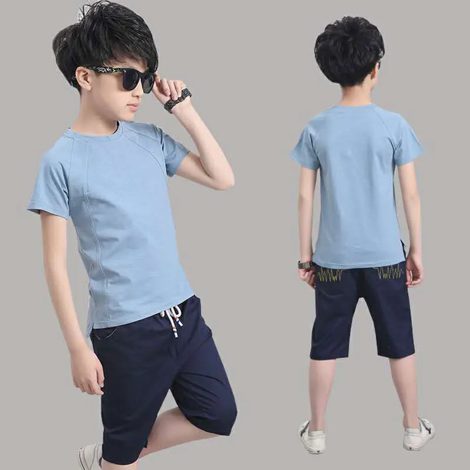 

Mid Big Child Clothing Sets 4 Colors T-shirt+Short Pants 2Pcs For 4-13 Year Old Kids Clothing Sets Baby Boys Suit 2019 Summer