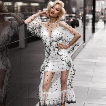 Polka Dot Sheer Lace Mesh White/Black Dress
