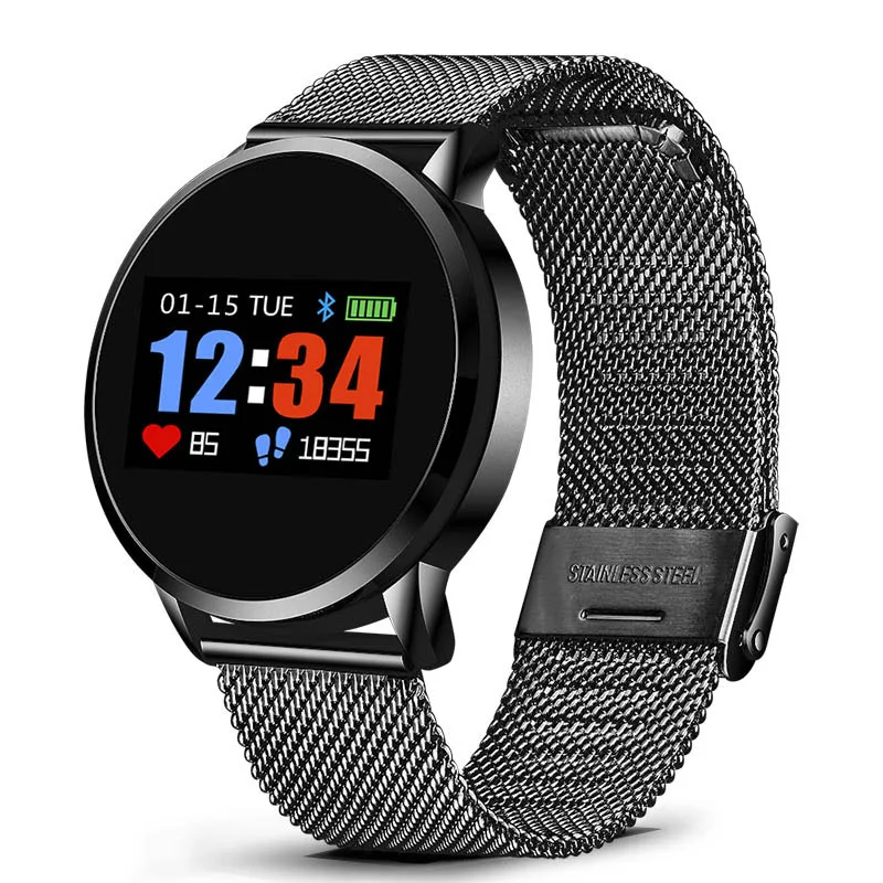 Смарт-часы для мужчин и женщин, OLED экран, пульсометр, кровяное давление, фитнес-трекер, спортивный умный браслет, браслет, Android IOS - Цвет: Black