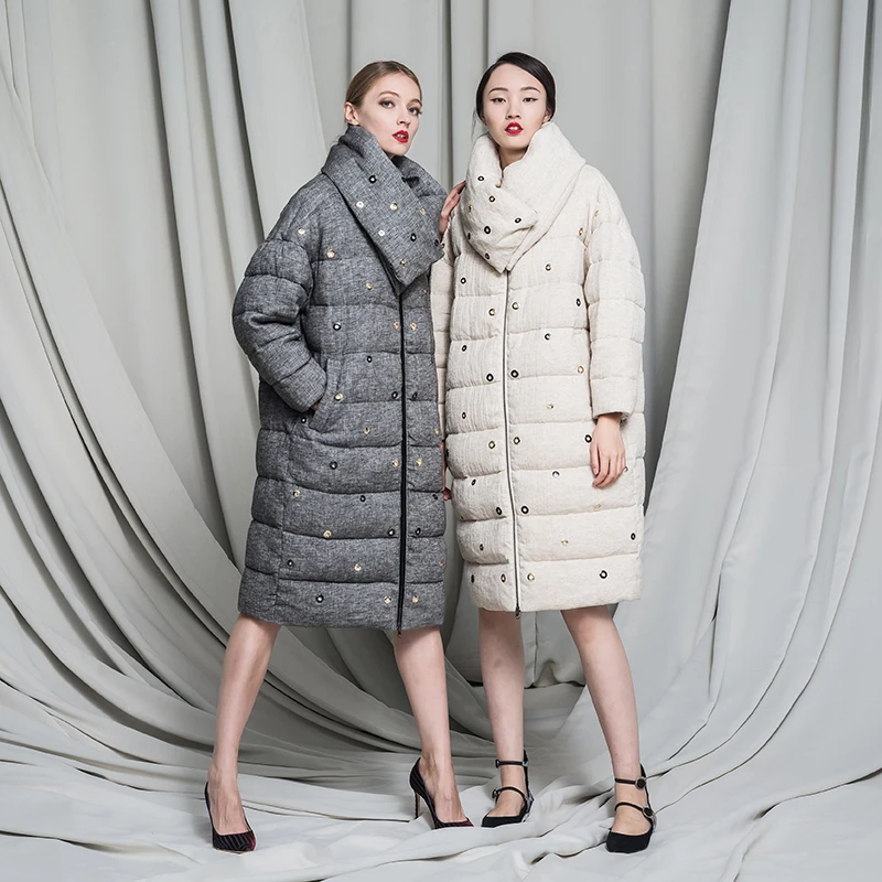 

New 2016 Winter Jacket Women down Jackets Fluid vintage fashion loose casual down coat medium-long downs Outerwear