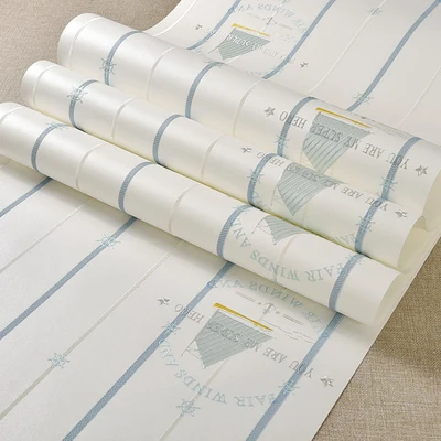 Environmental Cartoon Children's Room Wallpaper Boy Bedroom 3D Stereo Non-woven Mediterranean Sailing Stripe Wallpapers Environmental Cartoon Children's Room Wallpaper Boy Bedroom 3D Stereo Non-woven Mediterranean Sailing Stripe Wallpapers