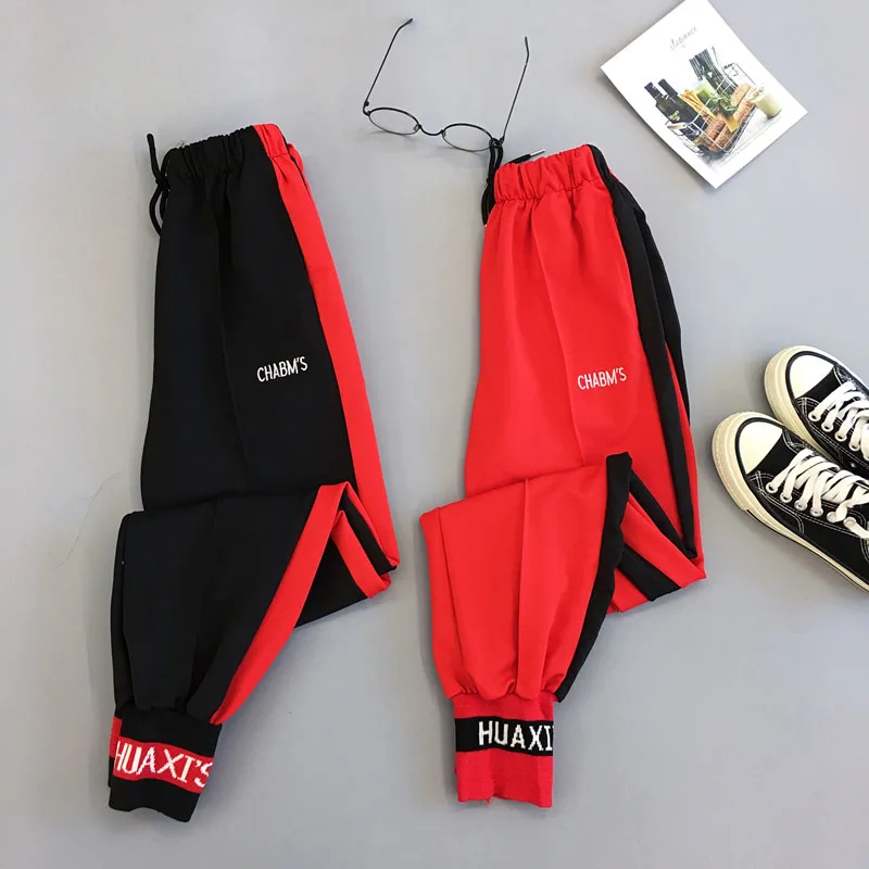 

Ins super hot sports long pants BF style HipHop BF girdle foot thin hip hop sport pant plus size casual trousers sweatpants