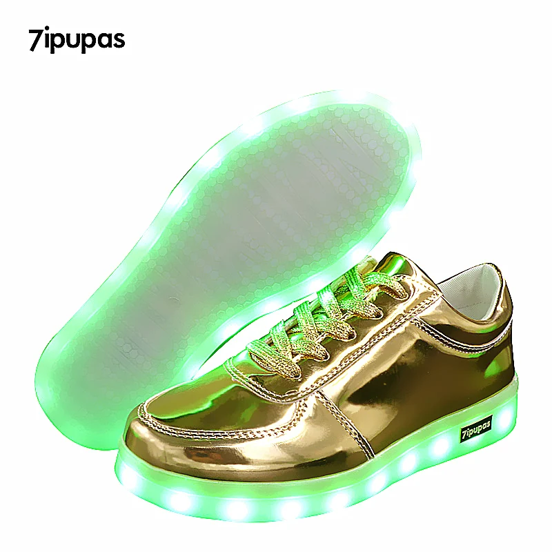 7 ipupas/Новые детские кроссовки со светодиодами зарядка через USB светящиеся Золотые