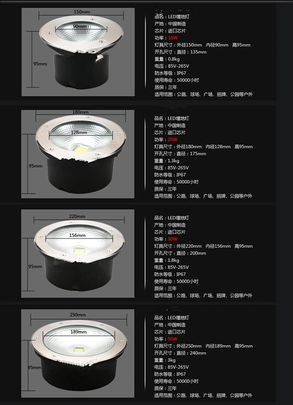 Conduziu a Luz do Jardim à Prova Dwaterproof Ip67 ao ar Água Subterrâneo Livre Enterrado Jardim Caminho Ponto Recessed Inground Iluminação 10 w 20 30 50 Cob 18 Lâmpadas subterrâneas