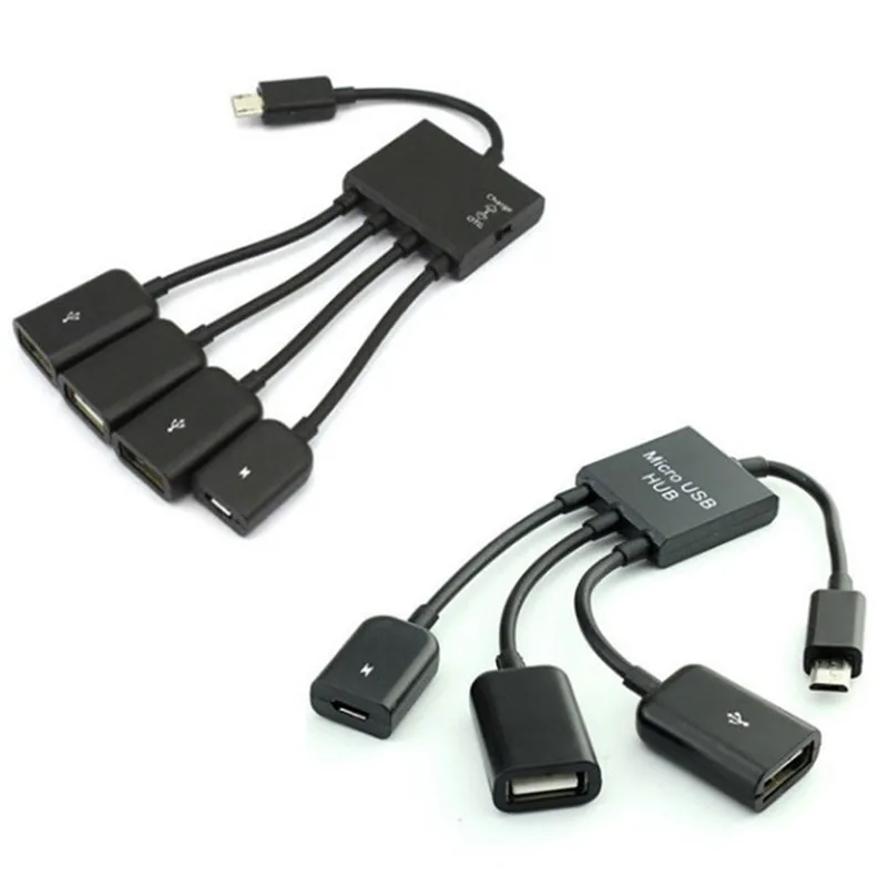 4 Port USB Host OTG Charge Hub Cord Adapter Splitter for Android Smartphones Tablet Black Cable usb charge hub