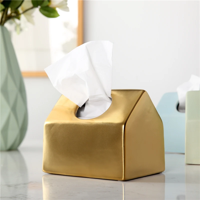 

Fashion simple solid color small house shape ceramic tissue box Personalized literary ceramic paper towel storage box