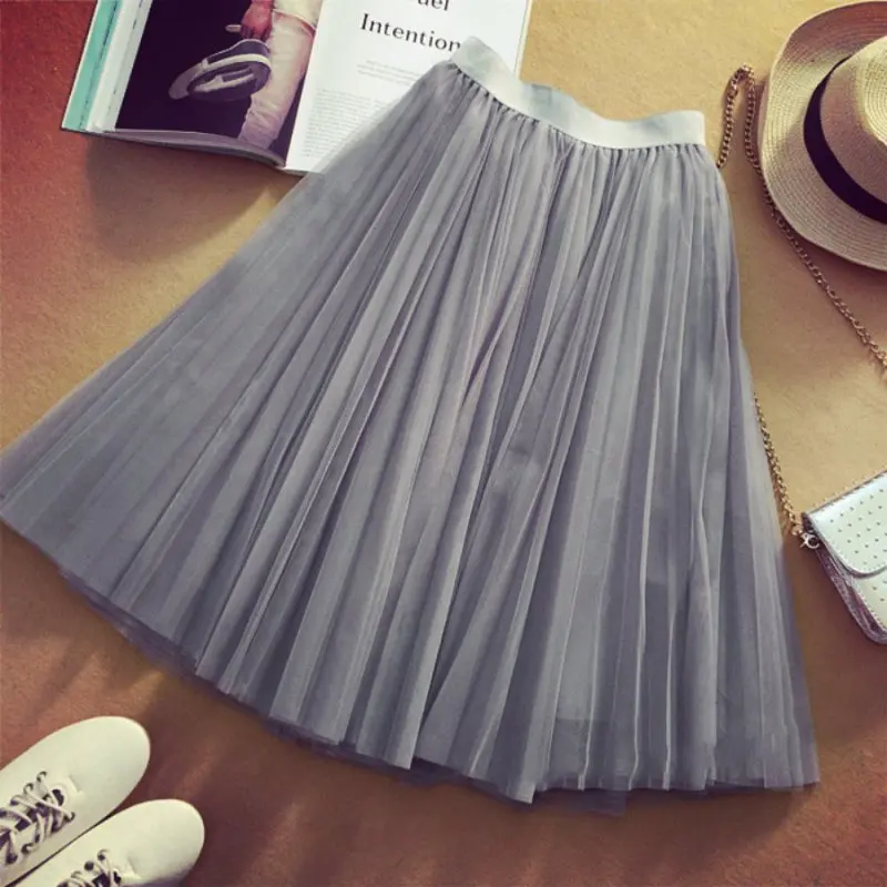 

Tulle Skirts Women Summer Elastic Waist Ladies Mesh Skirt Women Princess Ballet Tulle Pleated Skirt