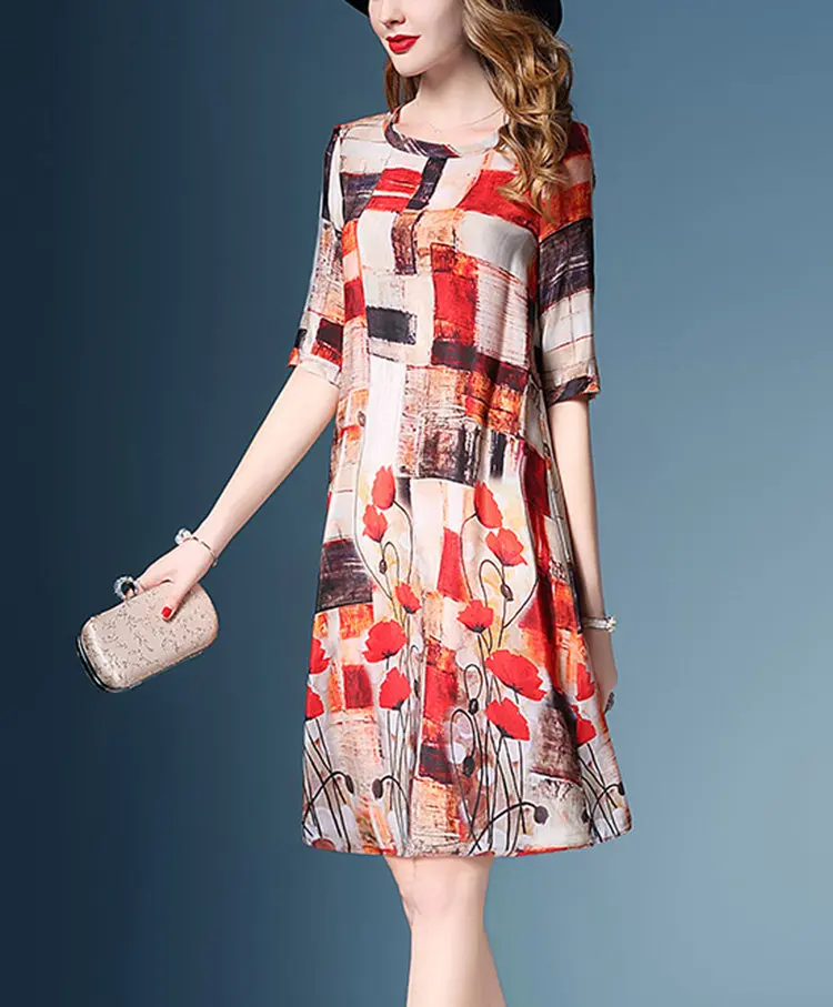 2018 New Arrival Women Dress Summer Fashion Print Vestidos Feminino Dresses Casual Vintage Silk Dress Ladies Robe Femme Ete (4)