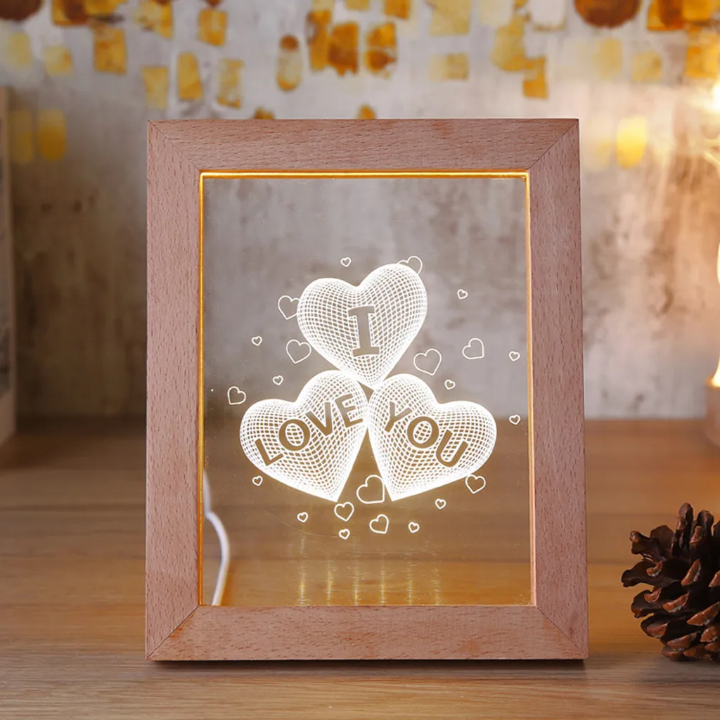

1 Pcs LED Night Light Decorative Creative 3D Light Frame Photo Frame for Bedroom porta retrato wall picture painting wedding