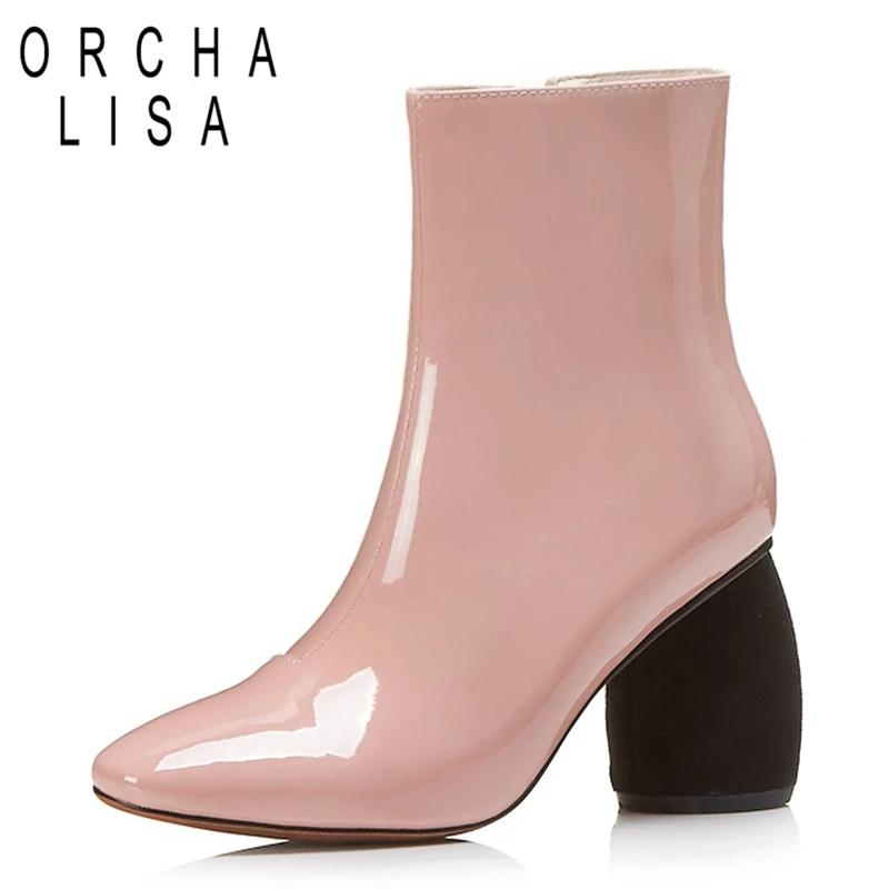 

ORCHA LISA Patent Leather Boots for Women Big Size 33-43 Ponited Toe Zip Riding Autumn Boots Female Botas Feminina Mujer J297