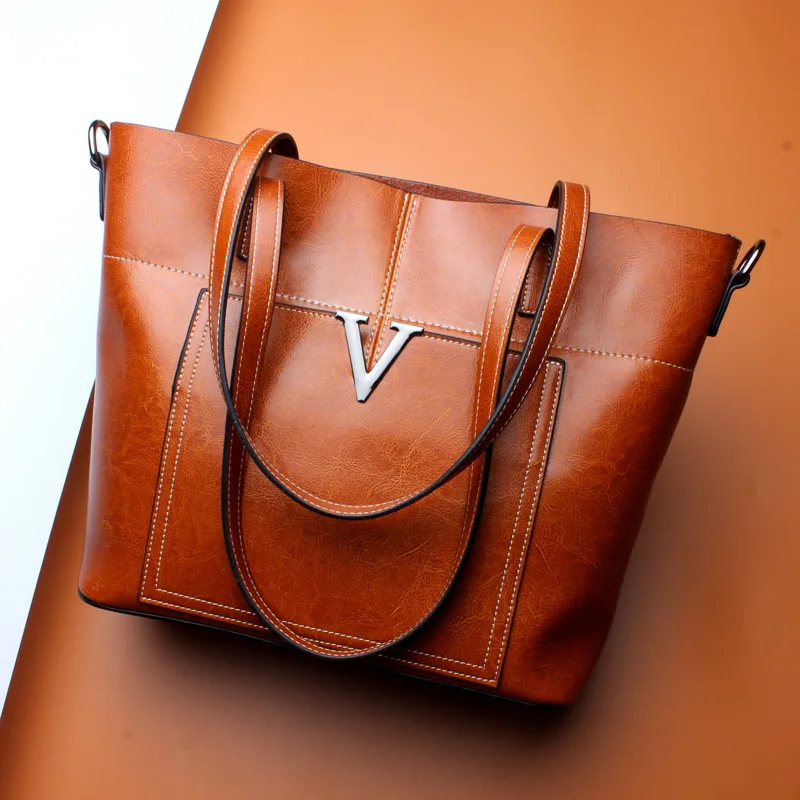 Women's new leather fashion large-capacity handbag Europe and the United States leather vertical model tote