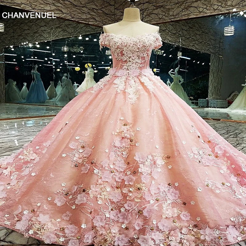 LS00133 Evening Dress long Luxury Ball Gown Lace Up Back Flowers Evening Dress 2018 Vestido De Festa Abendkleider Real Photos